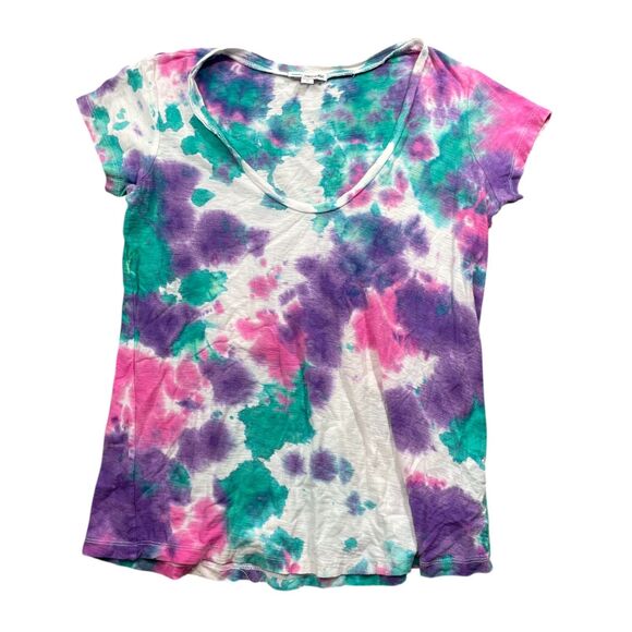 James Perse V Neck size 2 Tie Dye T shirt Cotton Blend Colorful Hippie 70's - Picture 1 of 5
